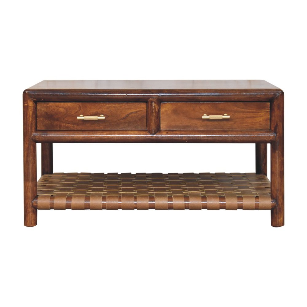 34" Brown Solid Wood Coffee Table With Four Drawers — view 1