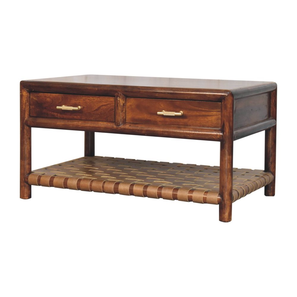 34" Brown Solid Wood Coffee Table With Four Drawers HomeRoots