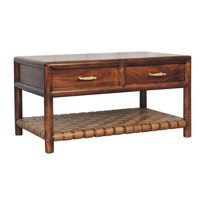 34" Brown Solid Wood Coffee Table With Four Drawers HomeRoots