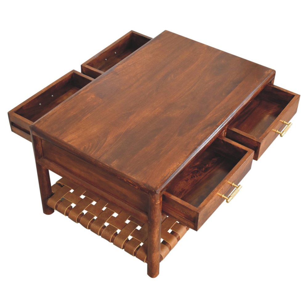 34" Brown Solid Wood Coffee Table With Four Drawers HomeRoots