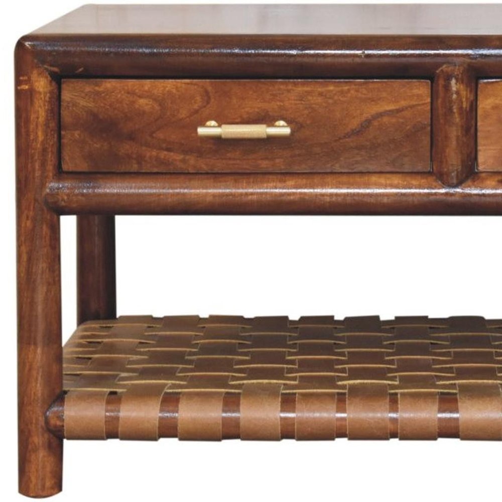 34" Brown Solid Wood Coffee Table With Four Drawers
