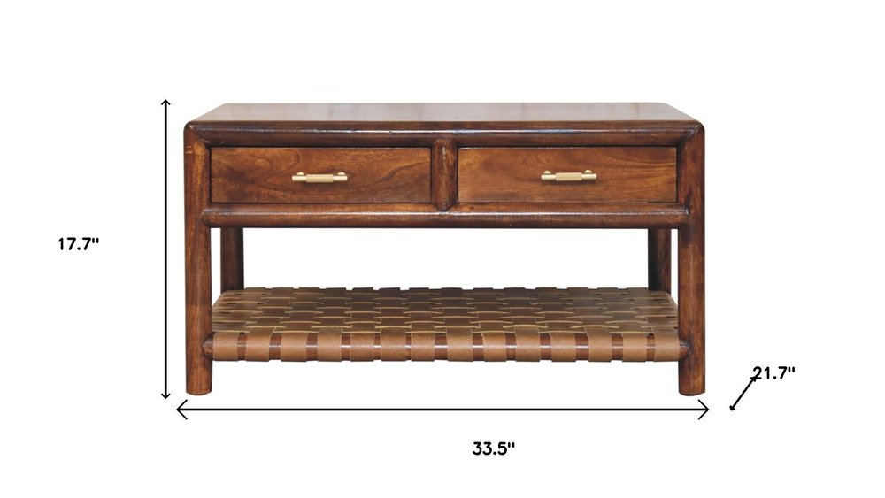 34" Brown Solid Wood Coffee Table With Four Drawers — view 8