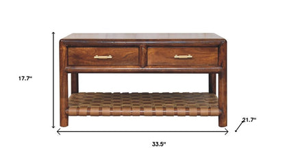 34" Brown Solid Wood Coffee Table With Four Drawers HomeRoots