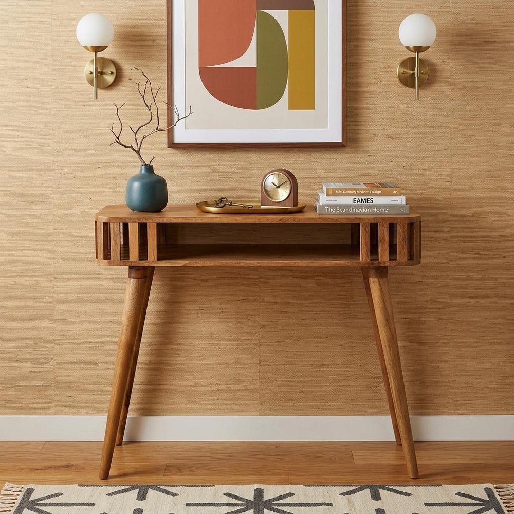 33" Oak Solid Wood Console Table With Shelf HomeRoots