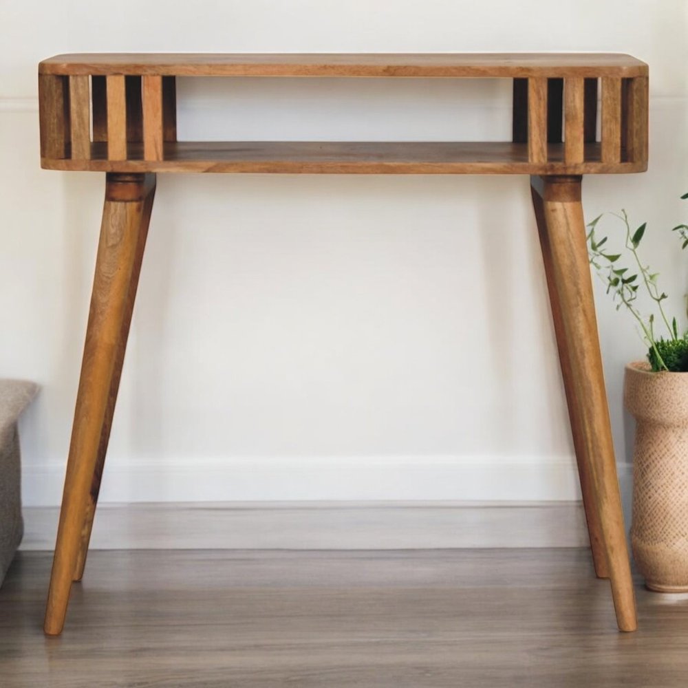 33" Oak Solid Wood Console Table With Shelf HomeRoots