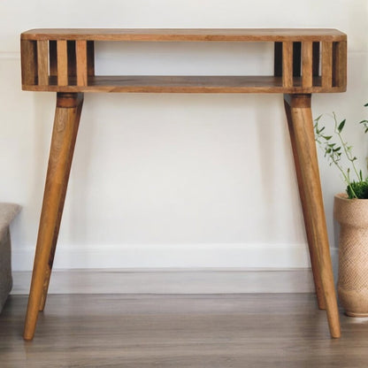 33" Oak Solid Wood Console Table With Shelf HomeRoots