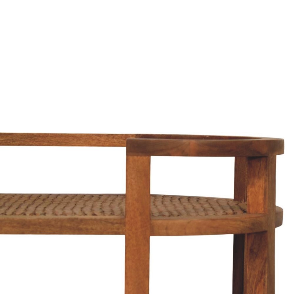 35" Golden Brown Rattan and Solid Wood Oval Wheel Console Table With Shelf HomeRoots