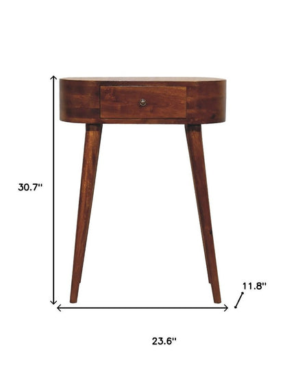 24" Chestnut Solid Wood Oval Console Table With Drawer HomeRoots