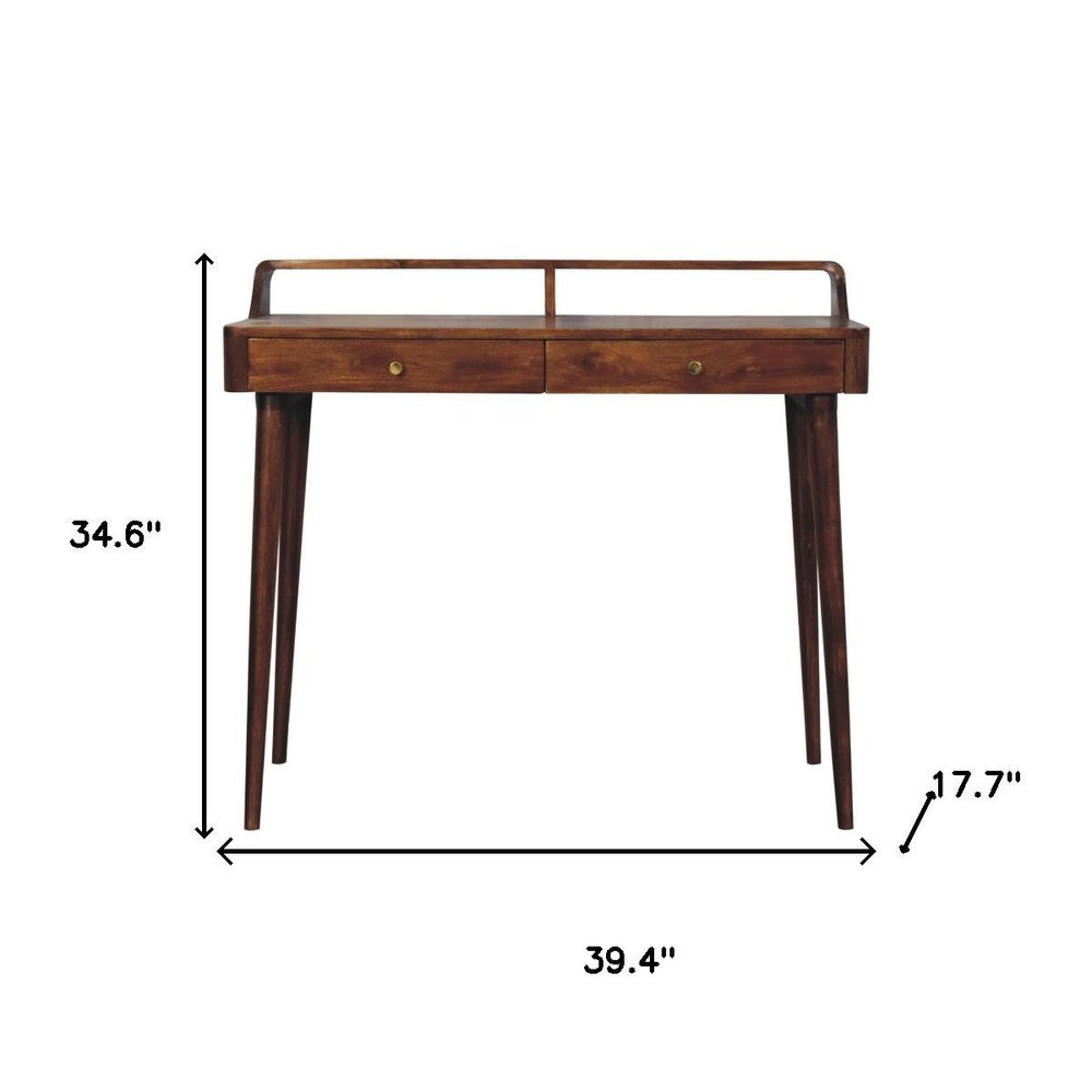 39" Chestnut Solid Wood Console Table With Shelf And Two Drawers HomeRoots