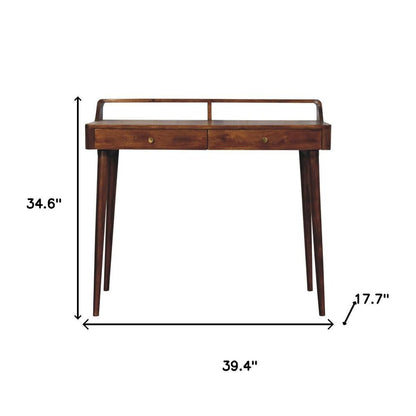 39" Chestnut Solid Wood Console Table With Shelf And Two Drawers HomeRoots
