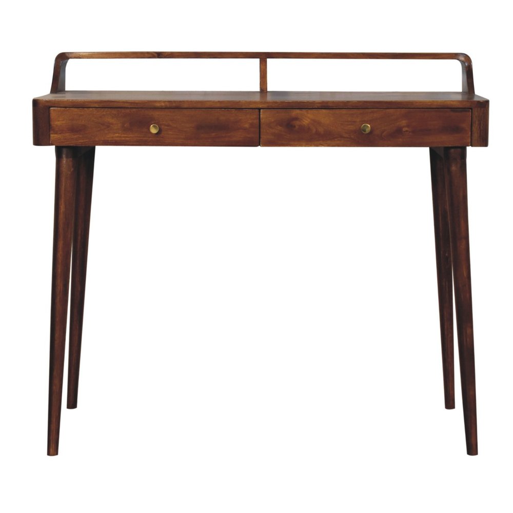 39" Chestnut Solid Wood Console Table With Shelf And Two Drawers — view 2