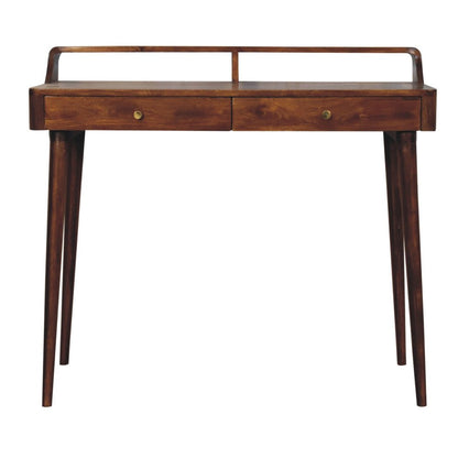 39" Chestnut Solid Wood Console Table With Shelf And Two Drawers HomeRoots