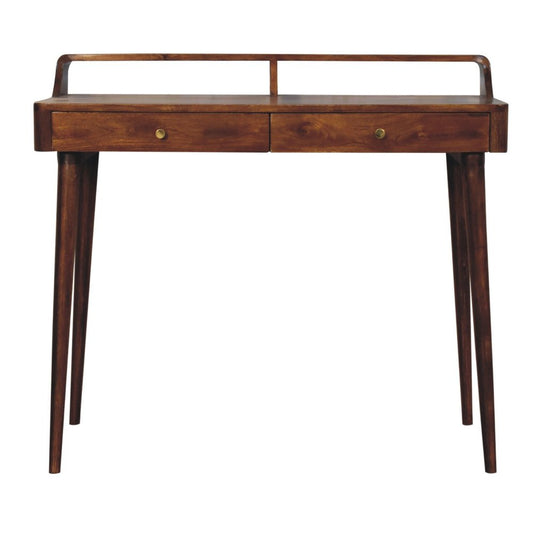 39" Chestnut Solid Wood Console Table With Shelf And Two Drawers