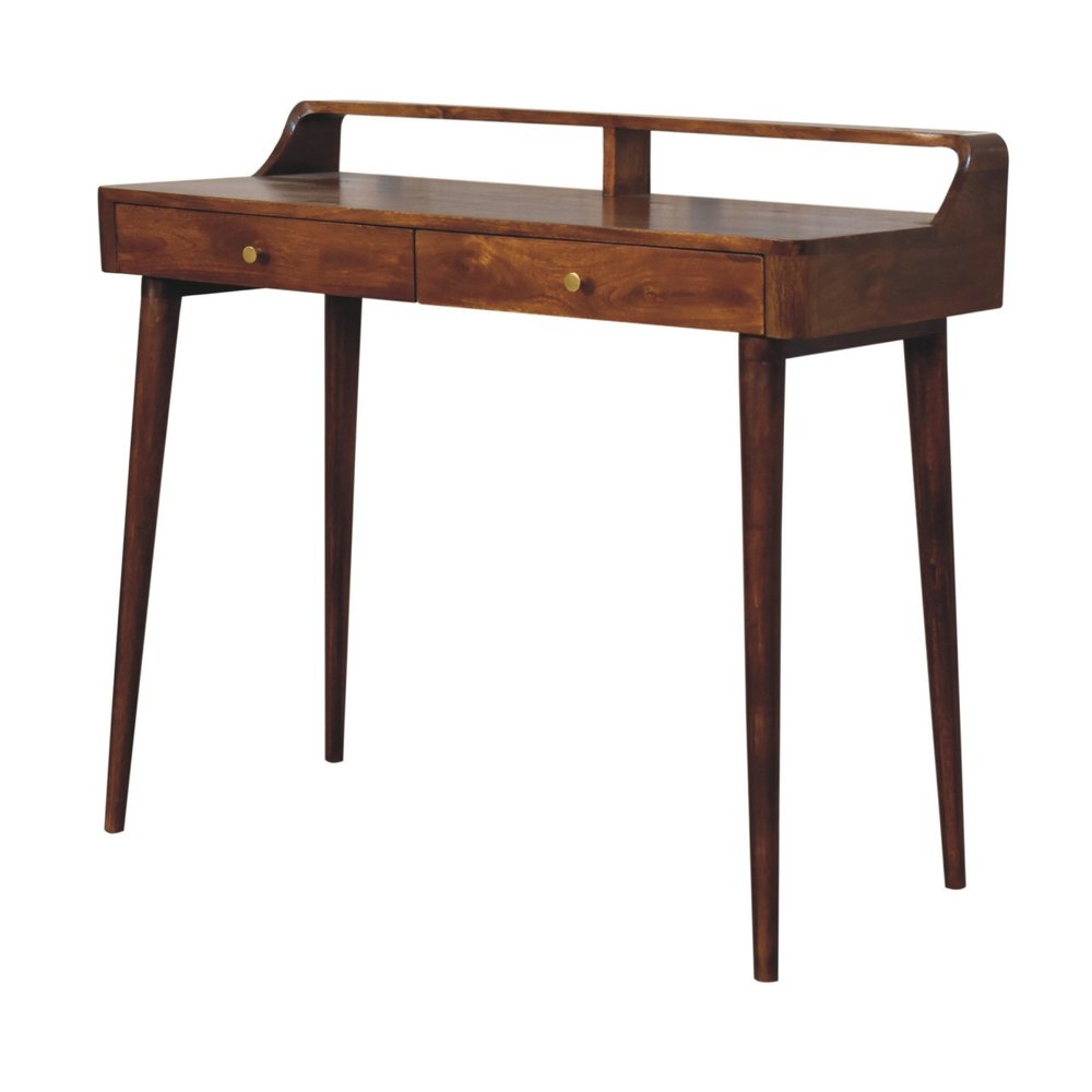 39" Chestnut Solid Wood Console Table With Shelf And Two Drawers HomeRoots