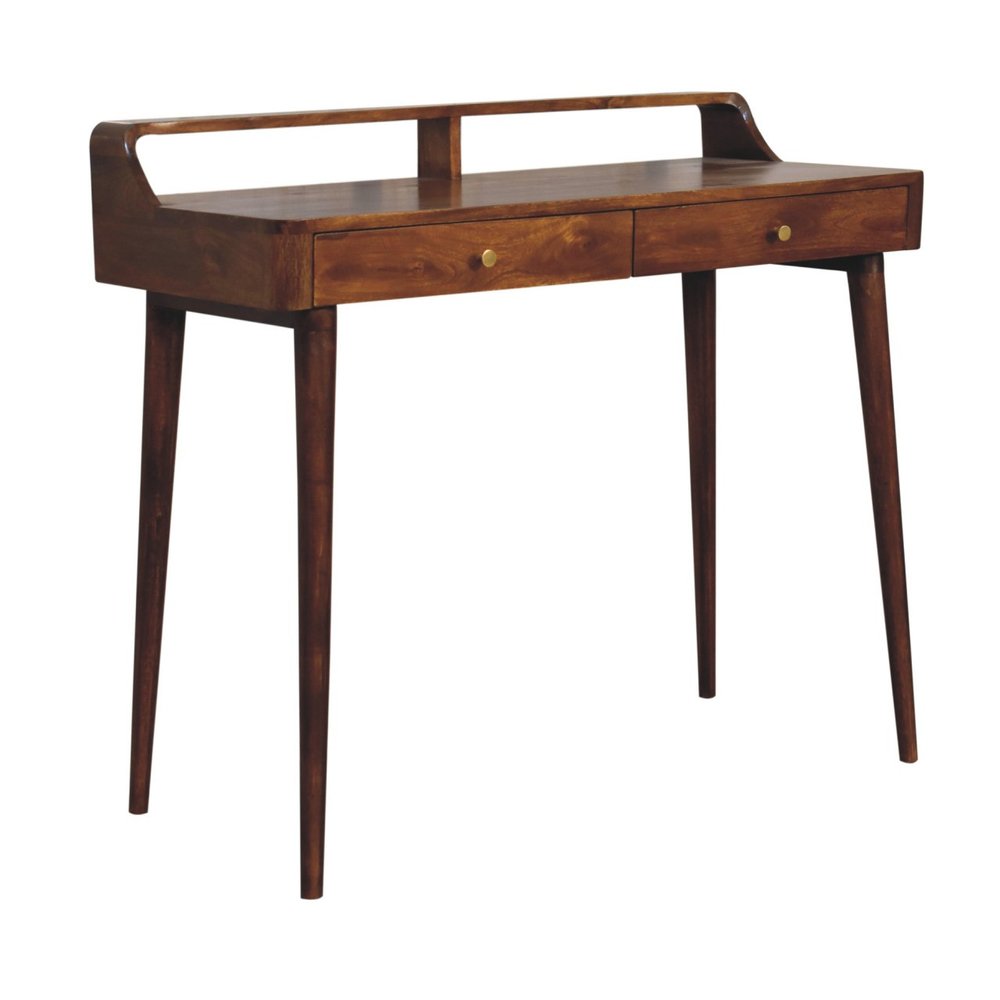 39" Chestnut Solid Wood Console Table With Shelf And Two Drawers — view 6