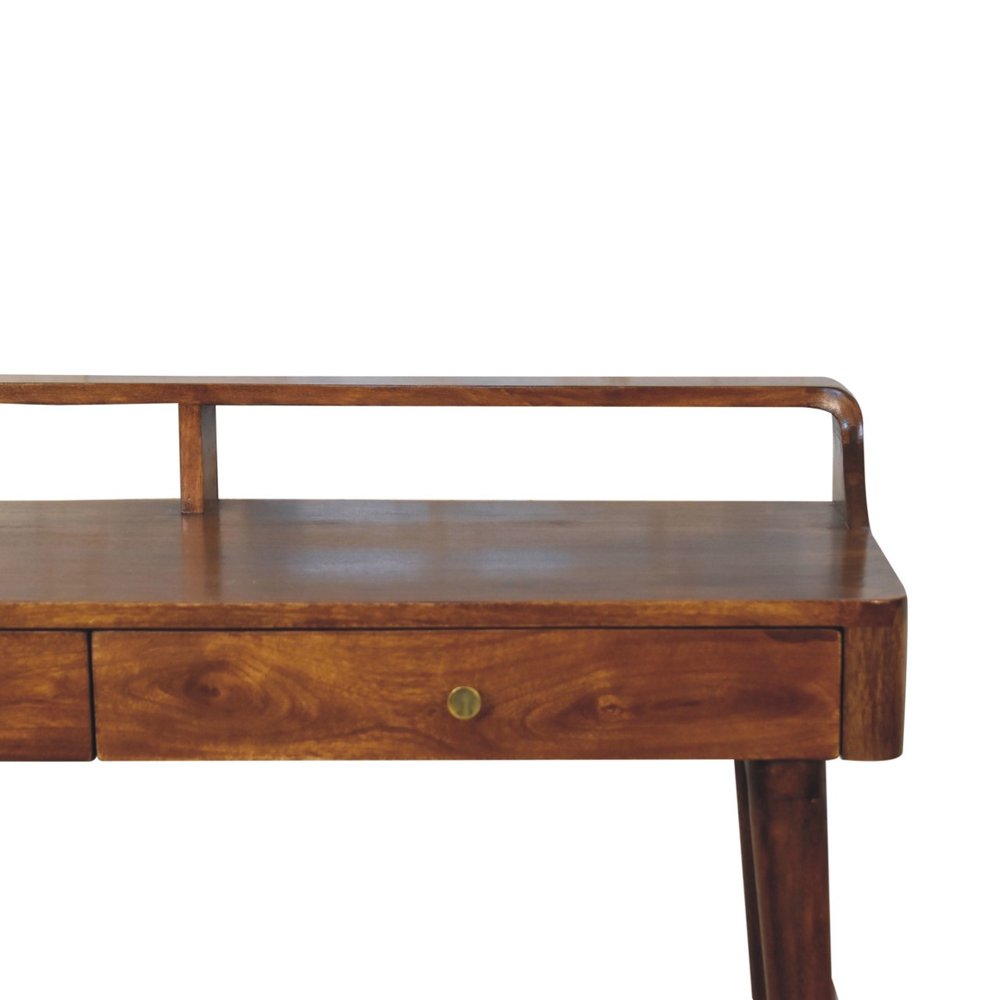 39" Chestnut Solid Wood Console Table With Shelf And Two Drawers HomeRoots