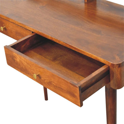 39" Chestnut Solid Wood Console Table With Shelf And Two Drawers HomeRoots