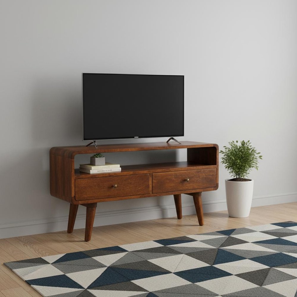 35" Chestnut Solid Wood Enclosed and Open Storage TV Stand HomeRoots