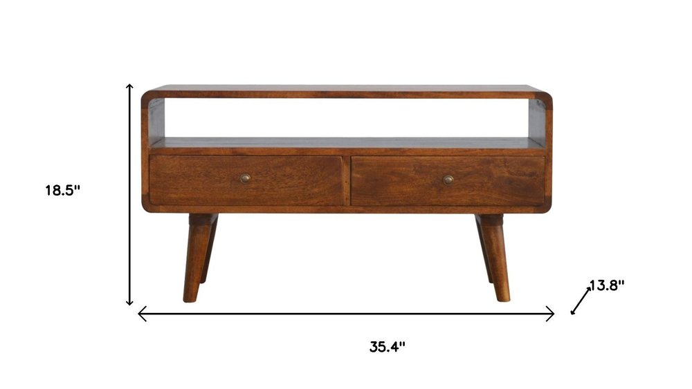 35" Chestnut Solid Wood Enclosed and Open Storage TV Stand HomeRoots