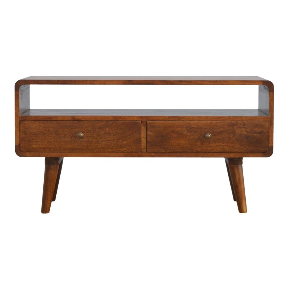 35" Chestnut Solid Wood Enclosed and Open Storage TV Stand HomeRoots