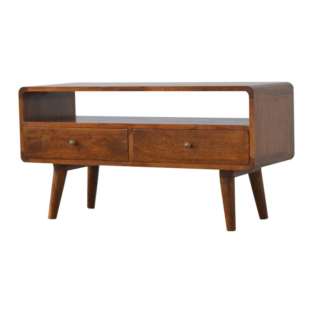 35" Chestnut Solid Wood Enclosed and Open Storage TV Stand HomeRoots