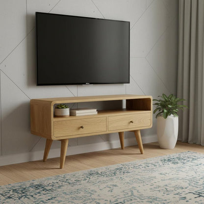 35" Oak Solid Wood Enclosed and Open Storage TV Stand HomeRoots
