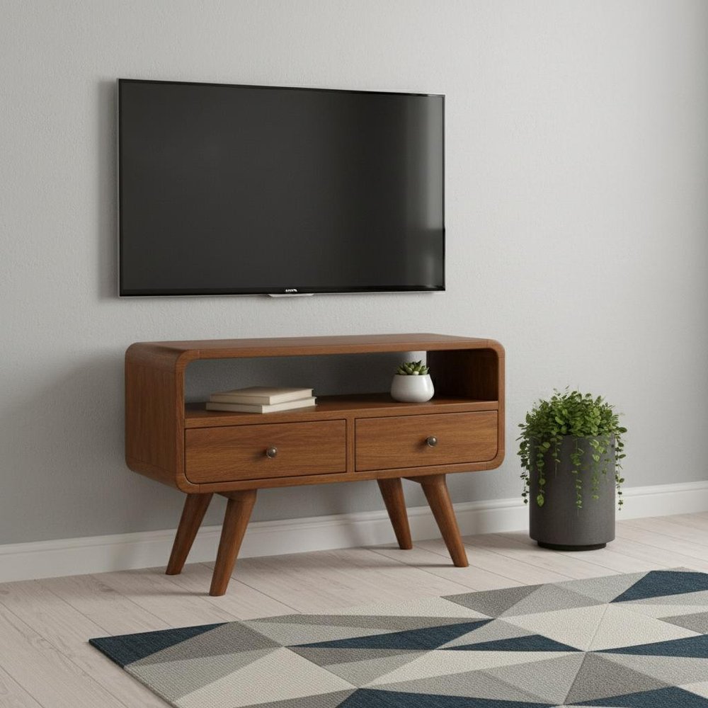 24" Chestnut Solid Wood Enclosed and Open Storage TV Stand
