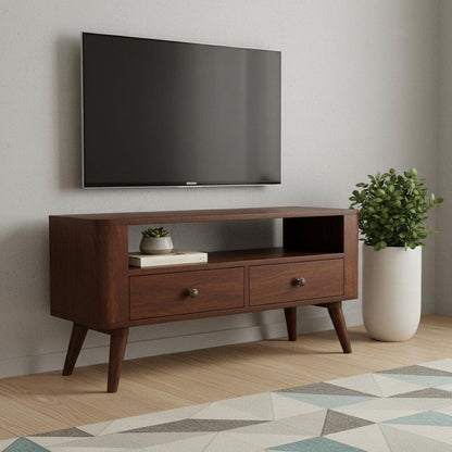 35" Brown Solid Wood Enclosed and Open Storage TV Stand HomeRoots