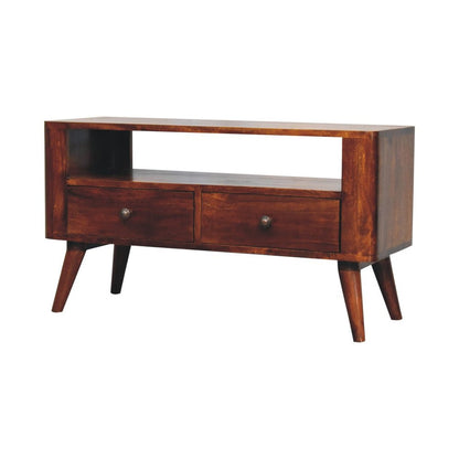 35" Brown Solid Wood Enclosed and Open Storage TV Stand HomeRoots