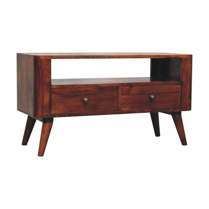 35" Brown Solid Wood Enclosed and Open Storage TV Stand HomeRoots