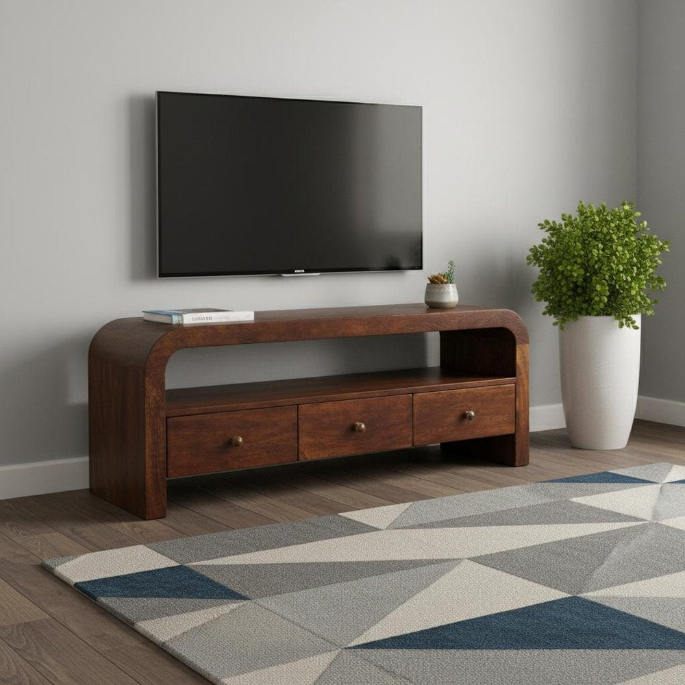 43" Brown Solid Wood Enclosed and Open Storage TV Stand HomeRoots