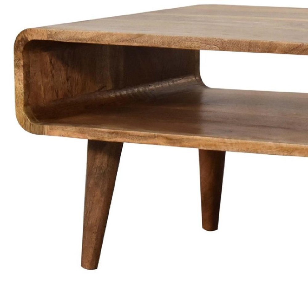26" Brown Solid Wood Open Shelving TV Stand — view 8