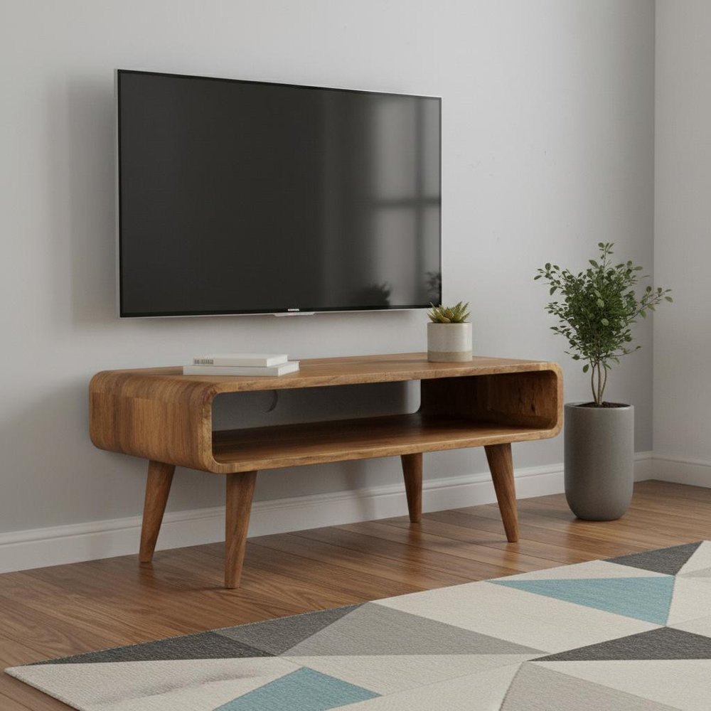 26" Brown Solid Wood Open Shelving TV Stand — view 9