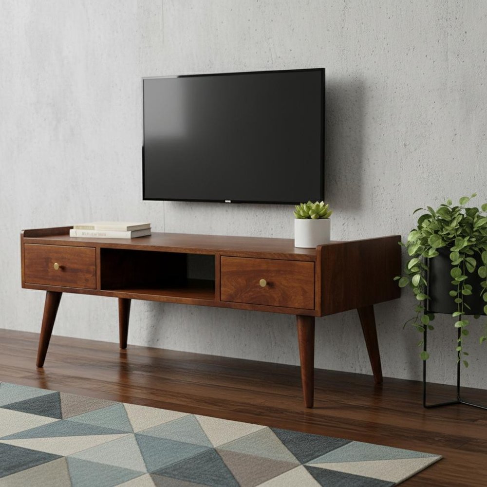 39" Brown Solid Wood Enclosed and Open Storage TV Stand HomeRoots