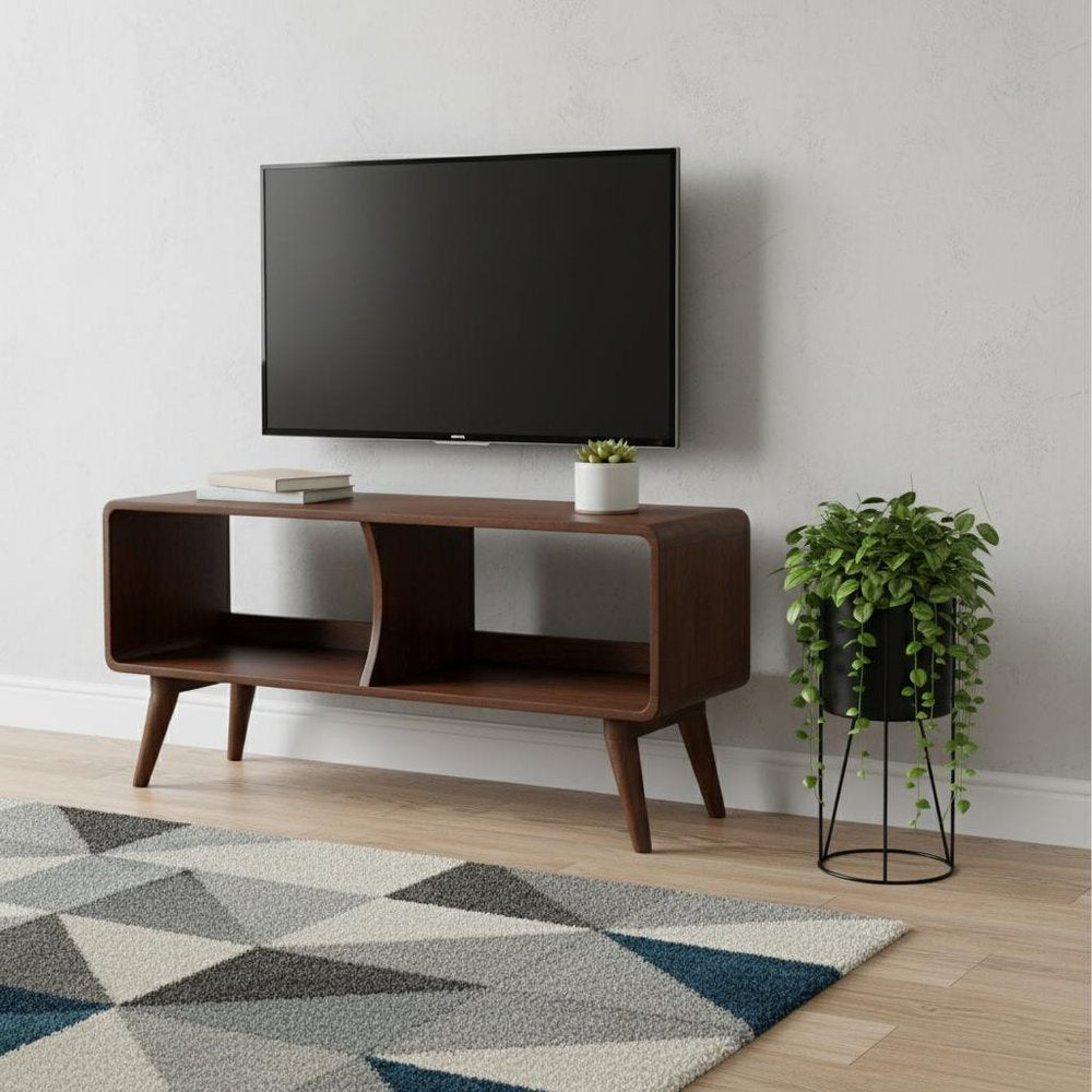 39" Brown Solid Wood Enclosed and Open Storage TV Stand HomeRoots