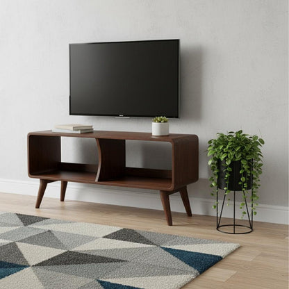 39" Brown Solid Wood Enclosed and Open Storage TV Stand HomeRoots