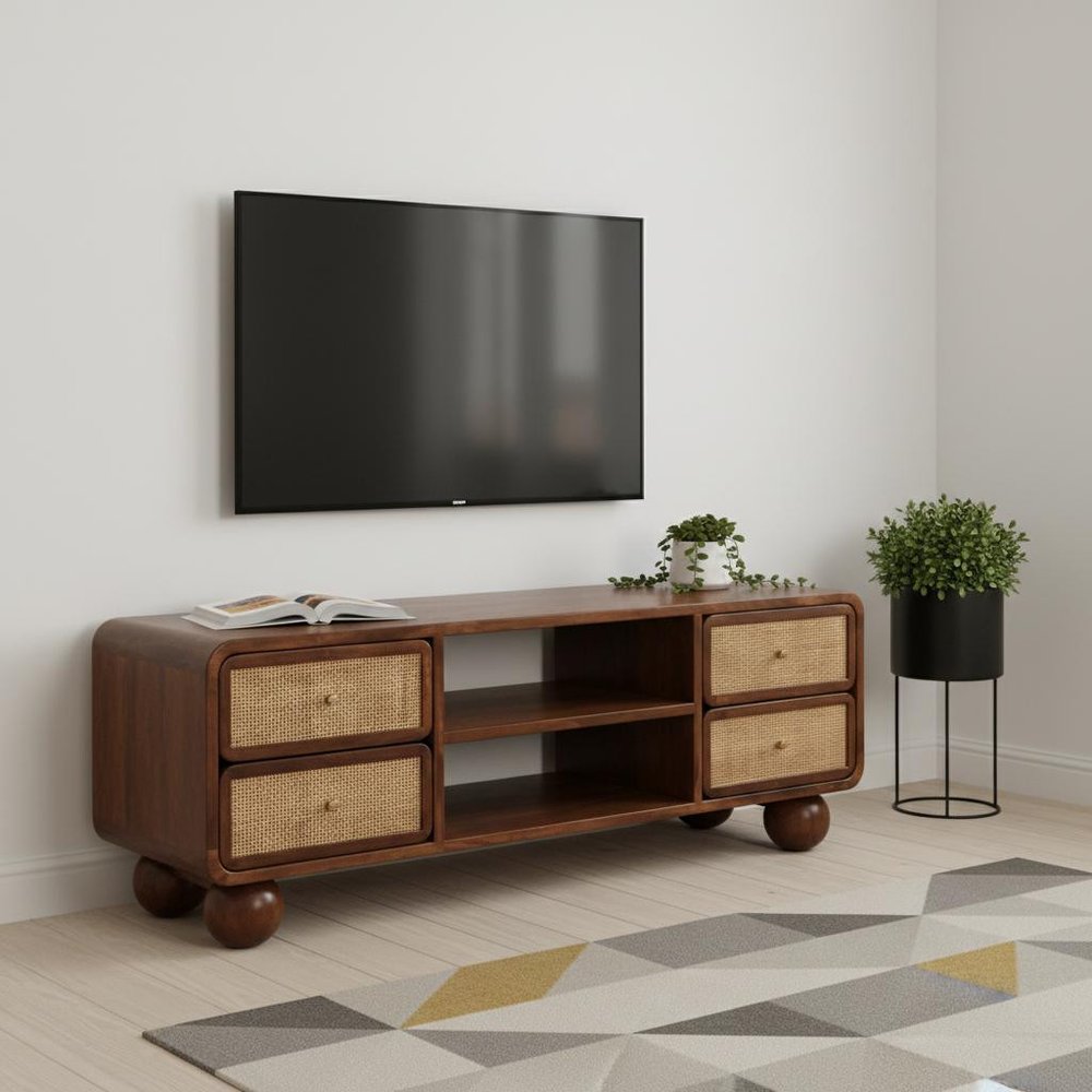 43" Brown Solid Wood Enclosed and Open Storage TV Stand HomeRoots