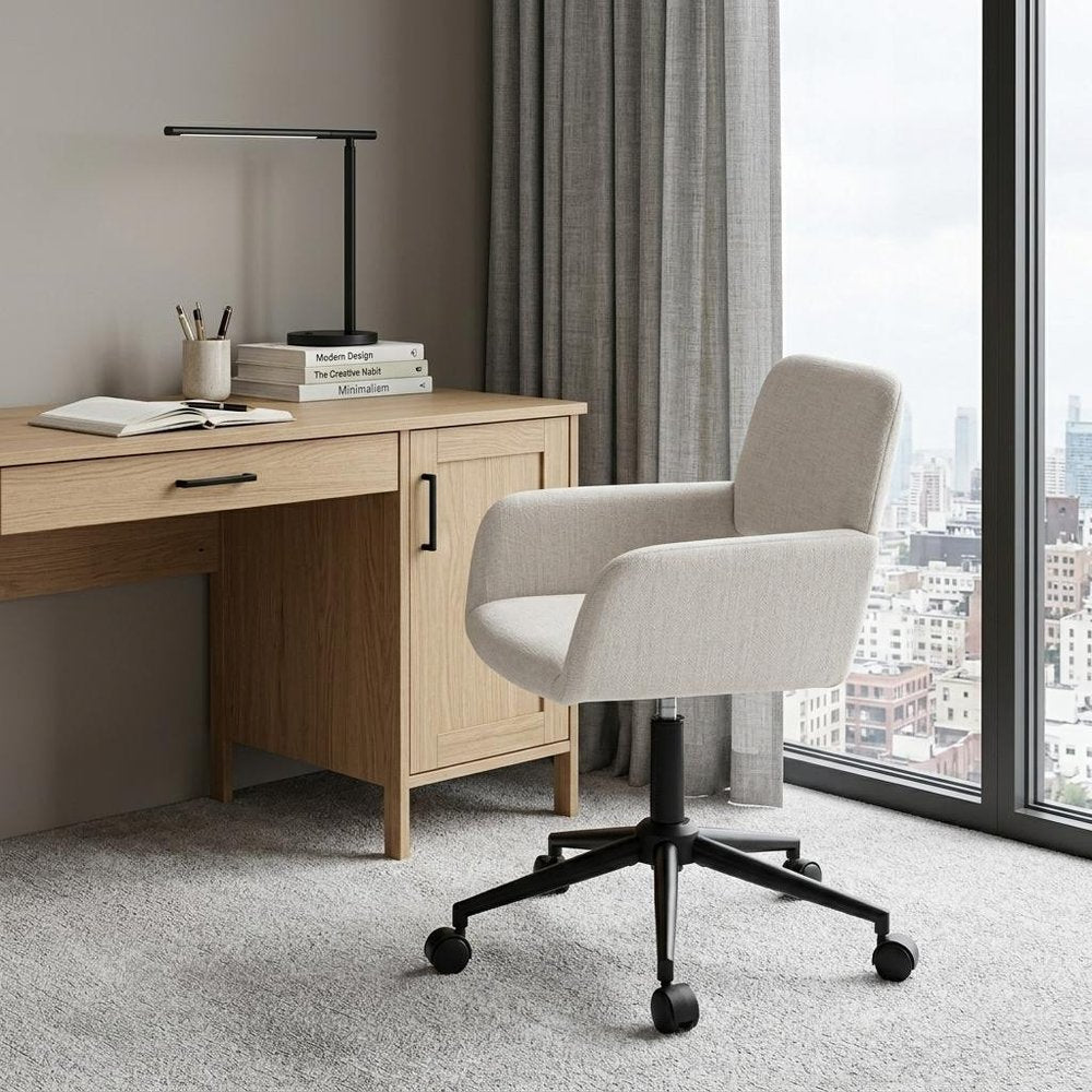 Beige and Black Adjustable Height Swivel Rolling Office Chair HomeRoots