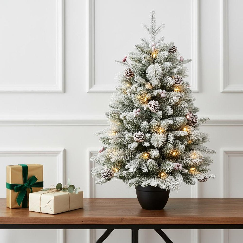 3' Full Flocked Pine Christmas Tree With Decorations HomeRoots