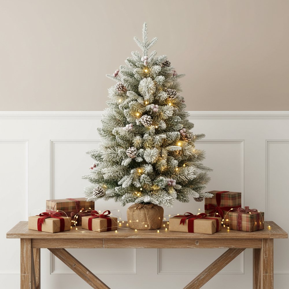 3' Full Flocked Pine Christmas Tree With Decorations HomeRoots