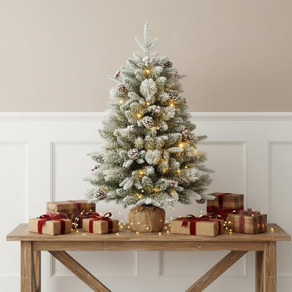 3' Full Flocked Pine Christmas Tree With Decorations HomeRoots