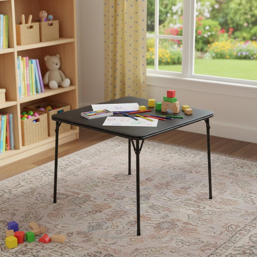 34" Black Wood and Metal Folding Square Card Table HomeRoots