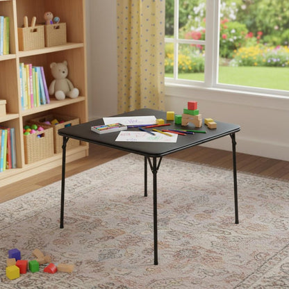 34" Black Wood and Metal Folding Square Card Table HomeRoots