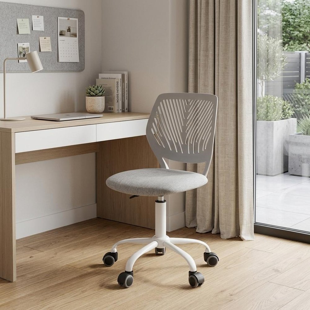 Gray and White Adjustable Height Swivel Rolling Office Chair HomeRoots