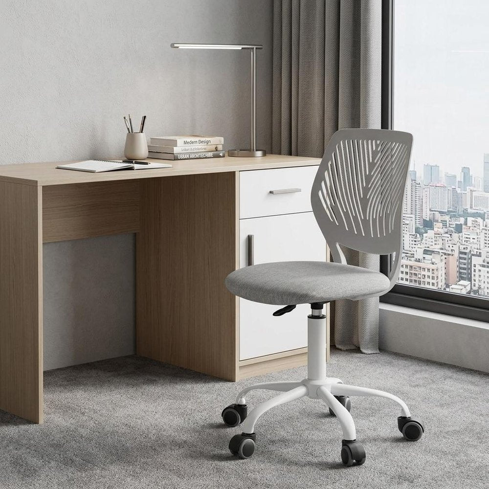 Gray and White Adjustable Height Swivel Rolling Office Chair HomeRoots