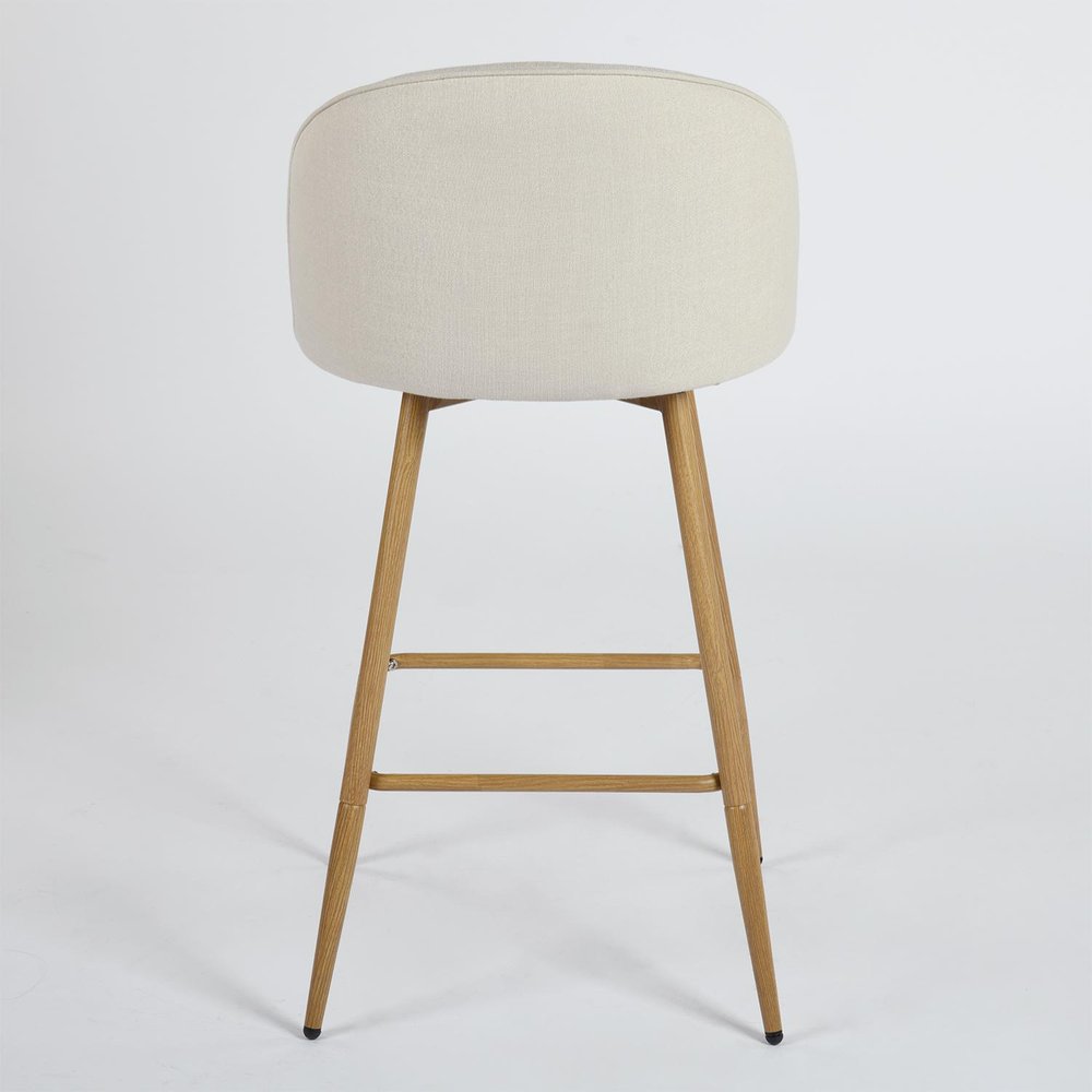 Set of Two 27" Beige And Oak Fabric And Metal Low Back Counter Height Swivel Bar Chairs HomeRoots