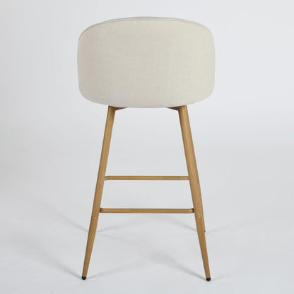 Set of Two 27" Beige And Oak Fabric And Metal Low Back Counter Height Swivel Bar Chairs HomeRoots