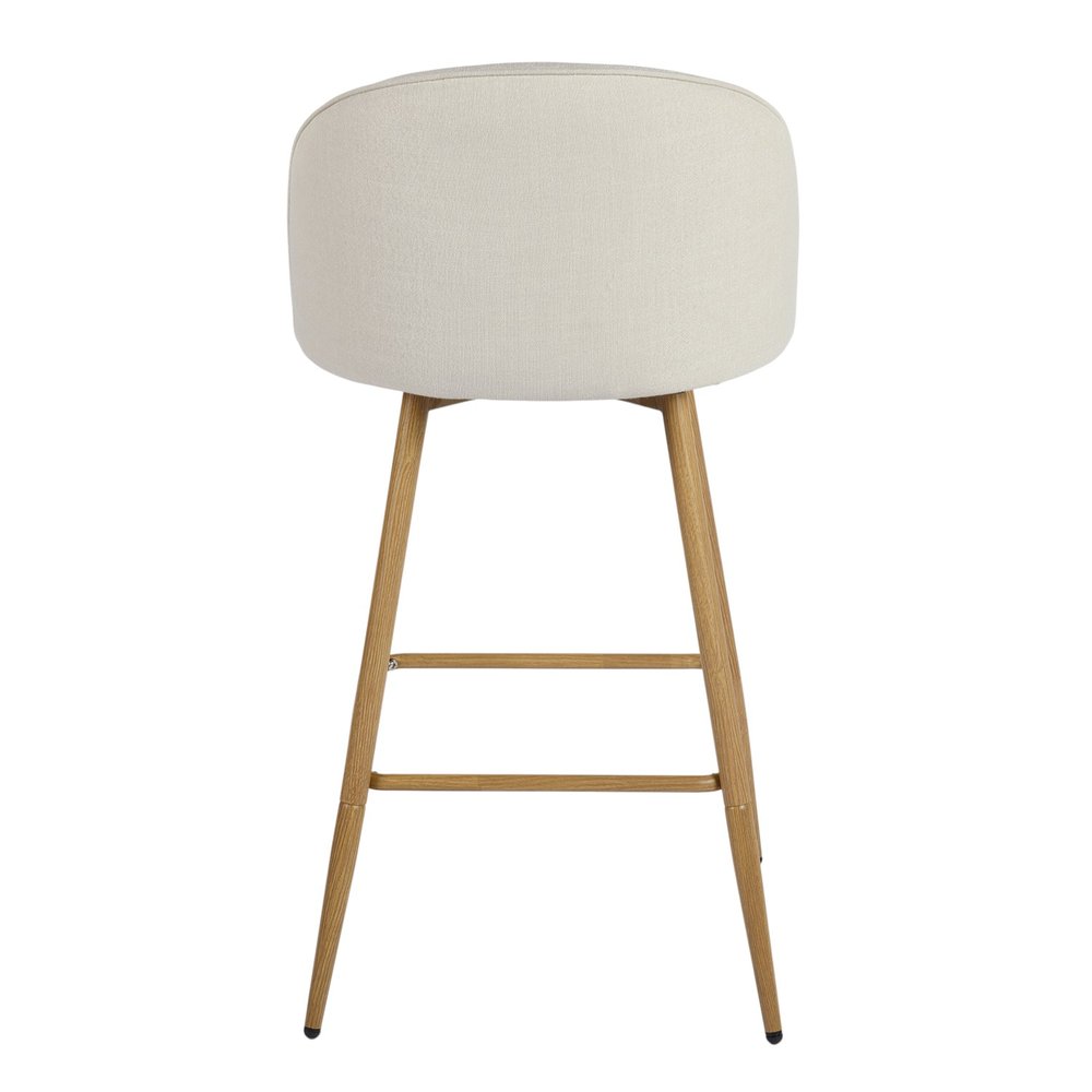 Set of Two 27" Beige And Oak Fabric And Metal Low Back Counter Height Swivel Bar Chairs HomeRoots