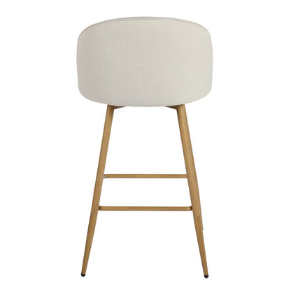 Set of Two 27" Beige And Oak Fabric And Metal Low Back Counter Height Swivel Bar Chairs HomeRoots