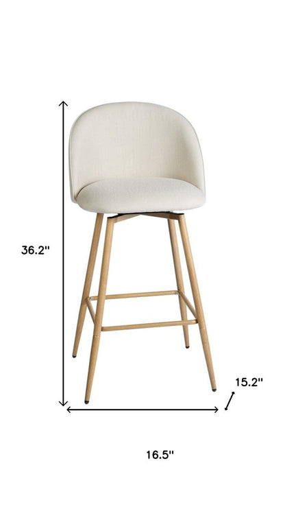 Set of Two 27" Beige And Oak Fabric And Metal Low Back Counter Height Swivel Bar Chairs HomeRoots